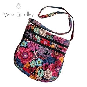 Vera Bradley Floral Fiesta Triple Zip Hipster Crossbody Adjustable Messenger Bag